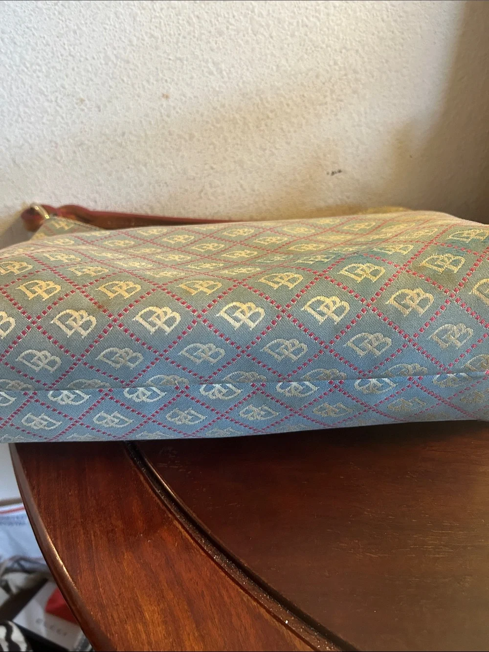 Women’s Shoulder Bag in Blue and Tan with Patterned Monogram
